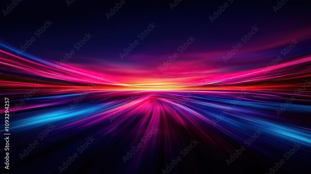 Poster a vibrant abstract landscape featuring dynamic lines of pink and blue that create a sense of depth a