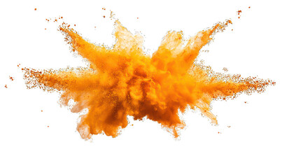 Orange powder scattering outward in a burst, adding texture to a white background.