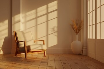 Stylish modern wooden living room with armchair