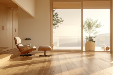 Fototapeta premium Stylish modern wooden living room with armchair