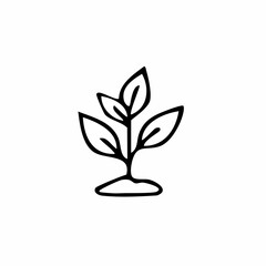 Minimalist Growing Plant Icon - Black-and-White Line Art Symbolizing Growth, Nature, and Sustainability