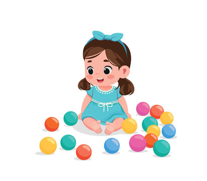 recommend clip art: cute little baby girl playing with colorful balls