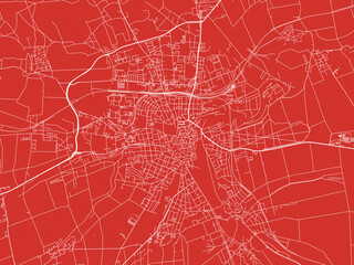 Christmas Map of Weimar, Germany in Snowy White on Festive Red Background.