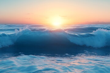 Fototapeta premium A breathtaking sunset over the ocean with a large wave in the foreground