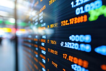 Blurred stock market display with glowing numbers
