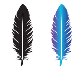 Fototapeta premium Cartoon feather isolated on white background, Feather silhouette icon