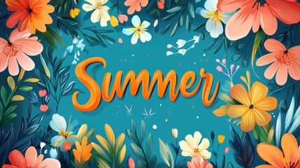 Obraz premium Welcome March summer illustration graphic design colorful background,