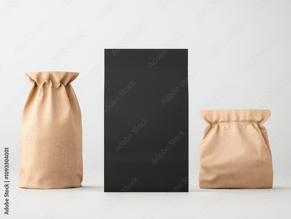 Poster empty packaging design mockup with sacks for branding and product display.
