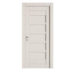 A white door with a silver handle and a silver lock