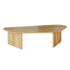 A wooden coffee table with a curved edge