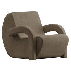 A brown chair with a curved back and a curved arm