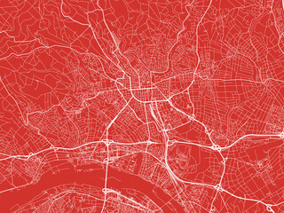 Christmas Map of Wiesbaden, Germany in Snowy White on Festive Red Background.