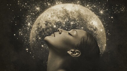 Fototapeta premium A mystical image of a woman surrounded by celestial elements.