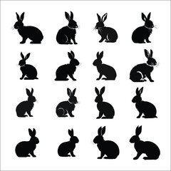 Rabbit Silhouette Bundle Set Isolated, Animal Rabbit Silhouette