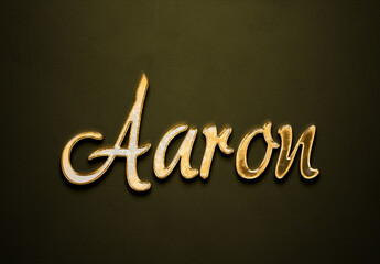 Old gold text effect of name Aaron with 3D glossy style Mockup.	
