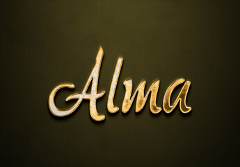 Old gold text effect of name Alma with 3D glossy style Mockup.	
