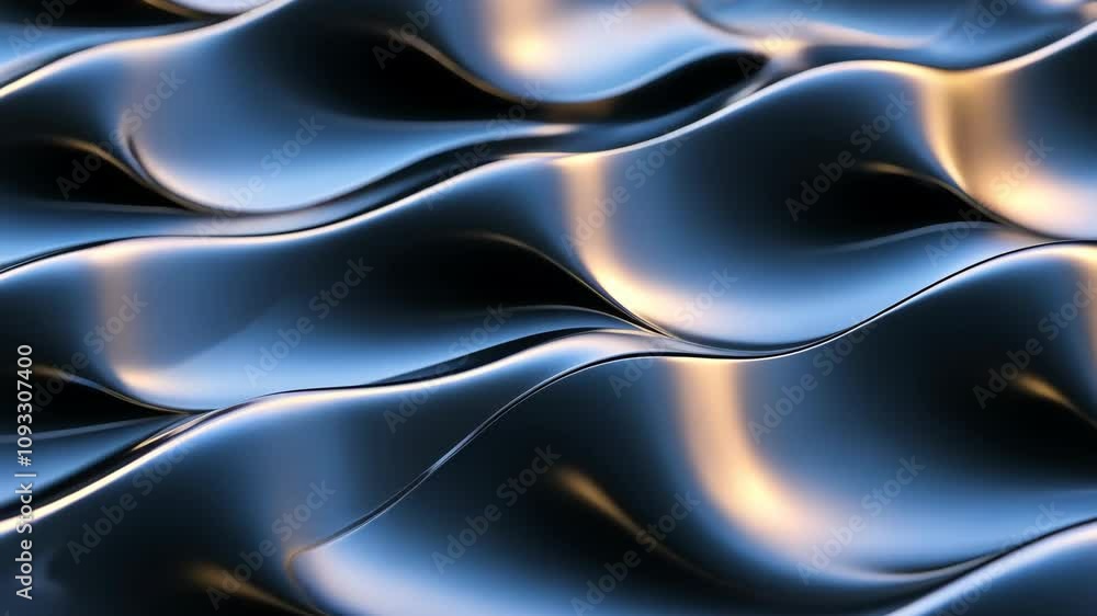 Poster beautiful flowing waves of metallic texture illuminated by soft light in a creative design compositi