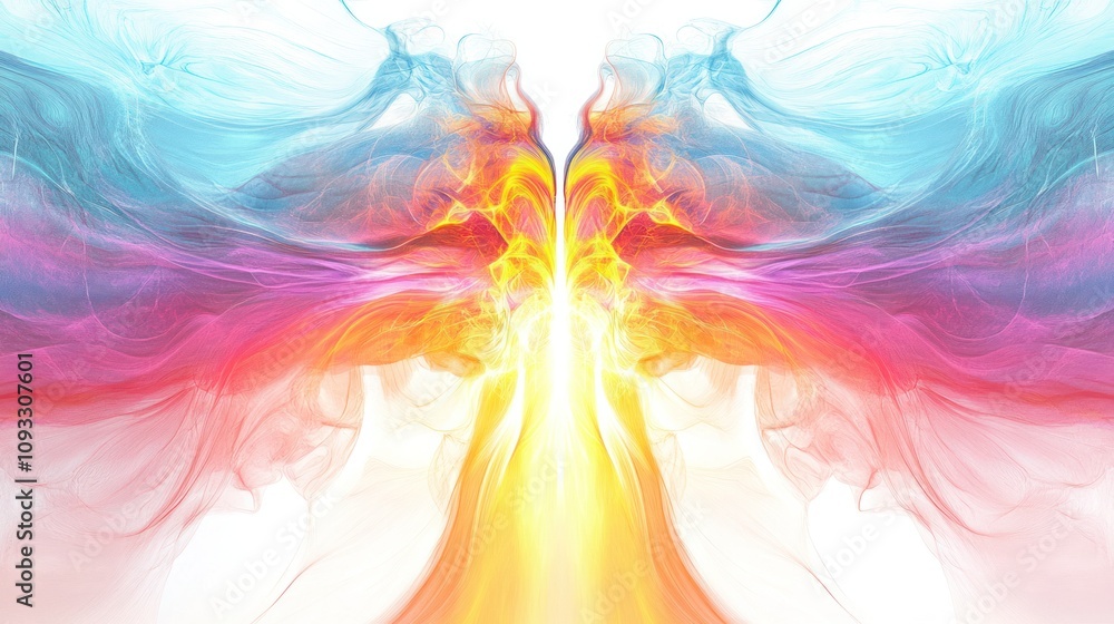 Poster god, showcasing swirling energy patterns and luminous particles emanating from a central figure.