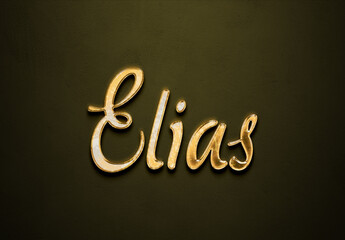 Old gold text effect of name Elias with 3D glossy style Mockup.	
