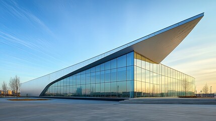 Fototapeta premium Modern Glass Building With Striking Wing Design