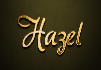 Old gold text effect of name Hazel with 3D glossy style Mockup.	
