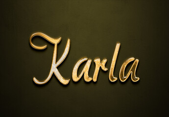 Old gold text effect of name Karla with 3D glossy style Mockup.	
