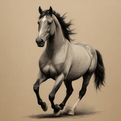 Majestic Grey Stallion in Motion: A Captivating Portrait of Equine Elegance and Graceful Power, Against a Soft Neutral Background