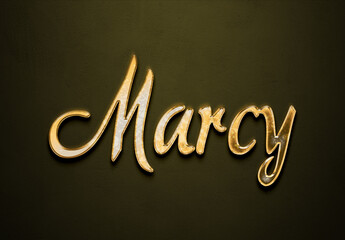 Old gold text effect of name Marcy with 3D glossy style Mockup.	
