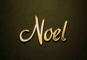 Old gold text effect of name Noel with 3D glossy style Mockup.	
