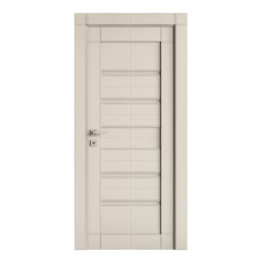 A white door with a silver handle and a silver lock