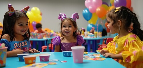 Fototapeta premium 2025 Themed Childrenâ€™s Party with Costumes and Games at a Community Center