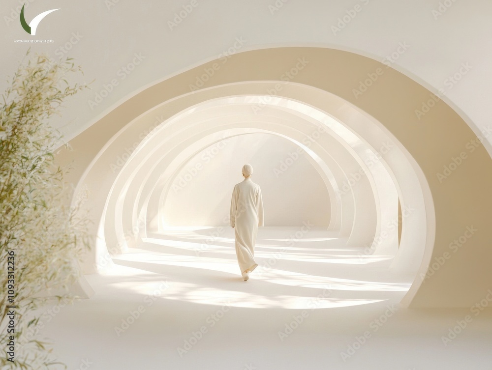 Poster exploring minimalist architecture serene passageways tranquil environment modern design