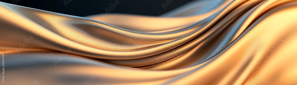 Poster a close-up view of elegant, flowing golden fabric creating smooth waves and textures, ideal for back
