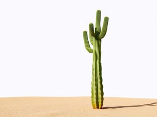 An isolated abstract green cactus standing alone in a desert landscape, vegetation, nature