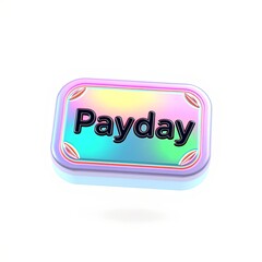 Icon of Payday, Joyful Holographic Overlay, 3D Visualization, High Resolution, Color-Shifting, Captivating Visual, Cheerful, Delightful, Exaggerated Shapes, White Background, Copy Space