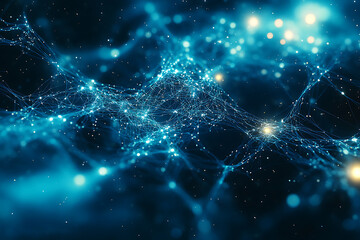 Abstract blue glowing network on a dark background