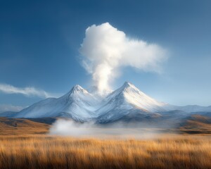 Fototapeta premium Volcanic eruption mountain range nature clear sky panoramic view earth's power