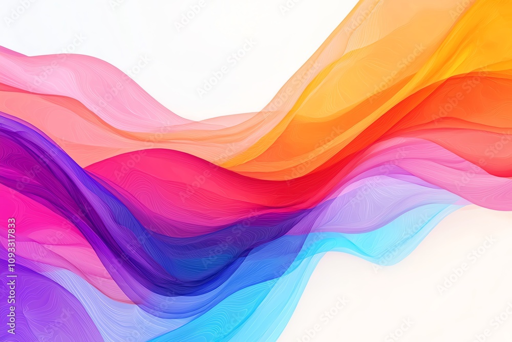 Poster a vibrant abstract wave of colorful translucent fabrics flowing harmoniously, creating a sense of mo