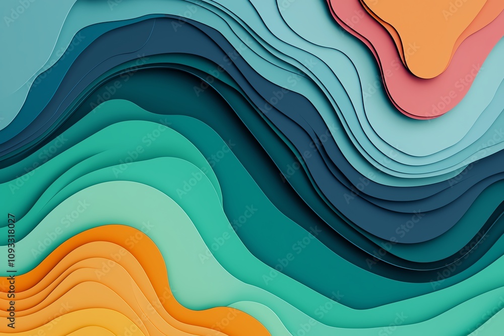Poster a vibrant and dynamic abstract paper design showcasing colorful layered waves in various hues and te