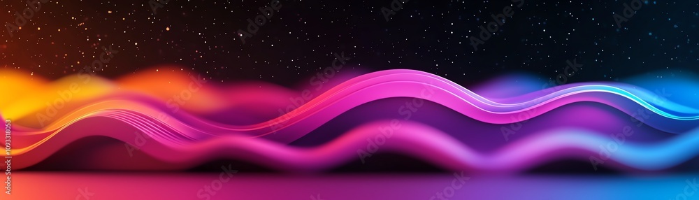 Poster a vibrant blend of colorful waves flowing against a dark background, creating an energetic and moder
