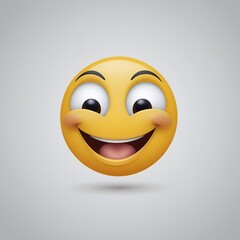 Fototapeta premium A Delightful 3D Rendering of a Giggling Emoji: A Cheerful and Playful Yellow Smiley Face with Wide Eyes and a Big Open Mouth, Evoking Joy and Happiness