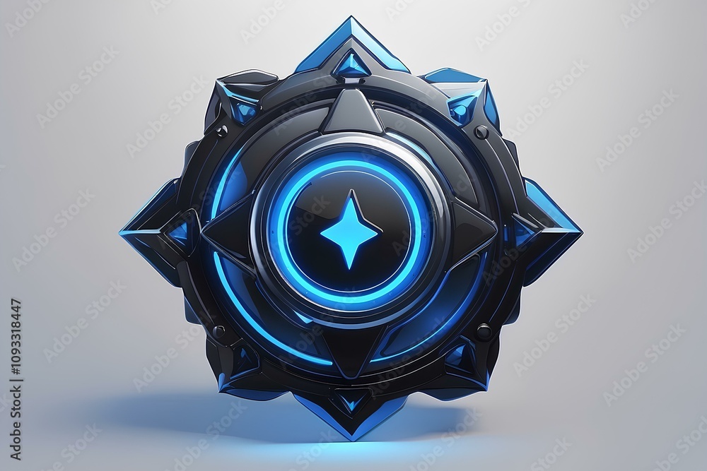 Poster high-tech circular symbol with geometric patterns and glowing blue elements emphasizing modernity an