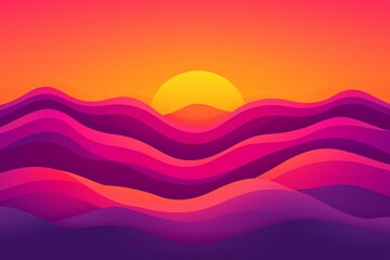 A vibrant sunset casts colorful waves over rolling hills, creating a serene and artistic landscape perfect for relaxation.
