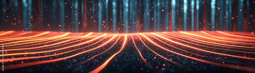 Poster a vibrant visualization of glowing lines against a dark background, representing advanced technology