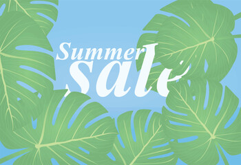 Summer sale text on leaf pattern. vector