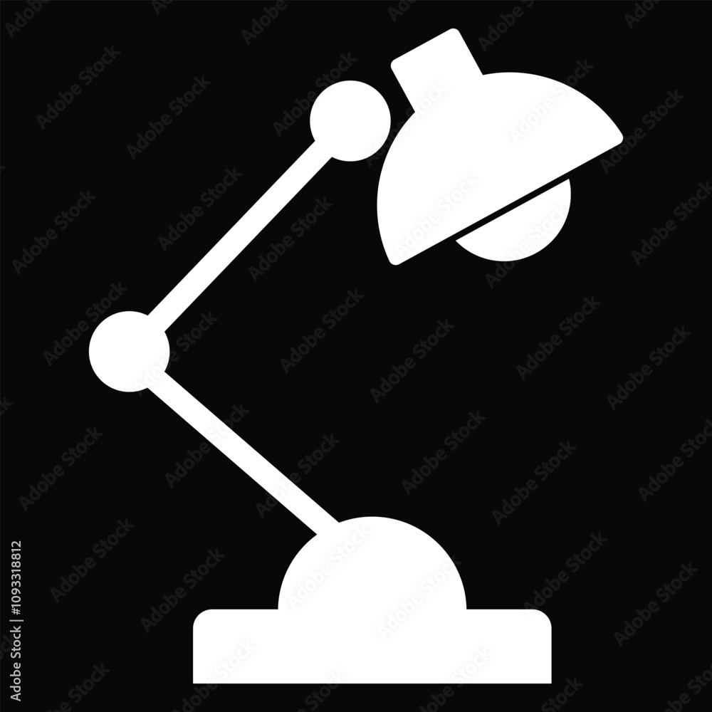 Poster table lamp icon. modern black home lamp with silhouette, logo isolated on black background. table la