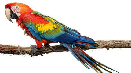 Fototapeta premium A colorful parrot perched on a branch, showcasing its vibrant feathers.