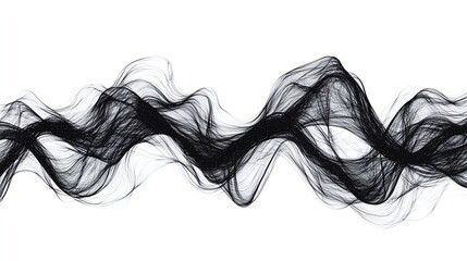 Abstract black smoke wave in motion, creating a dynamic and elegant visual effect on a white background.