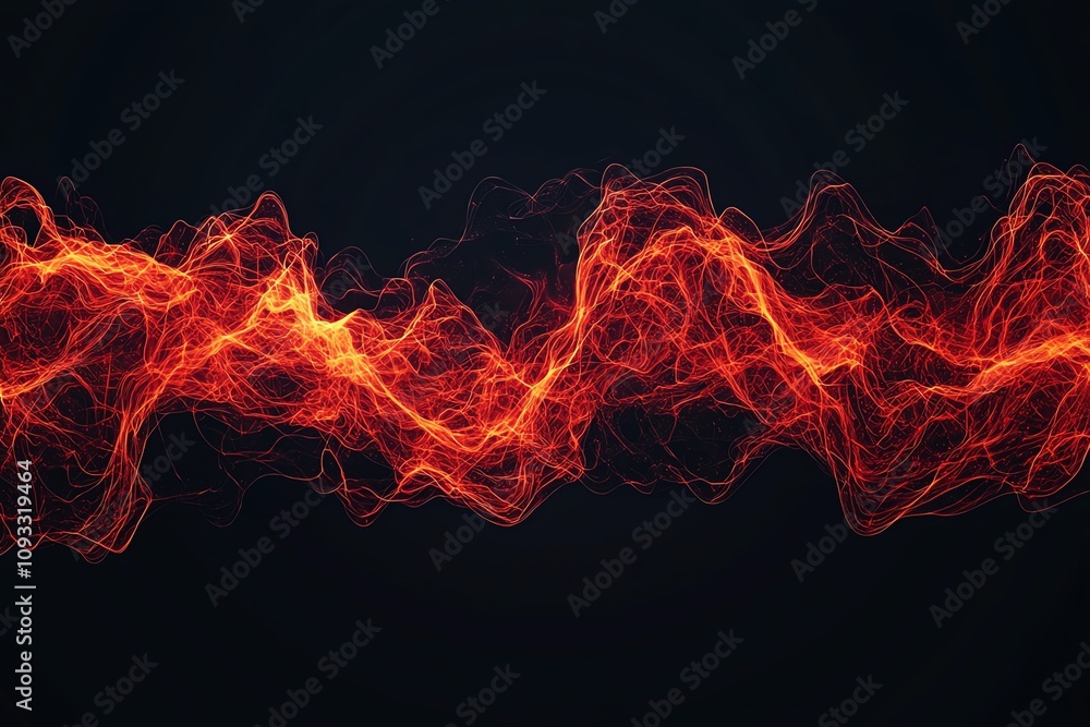 Poster abstract image featuring dynamic, flowing lines in vibrant red against a dark background, symbolizin