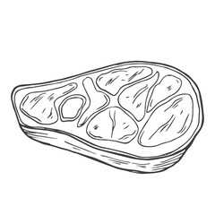 Sketch meat steak on white background. Hand drawn meat elements Retro style poster with cow banner vector illustration. Use for butcher shop, livestock farm.